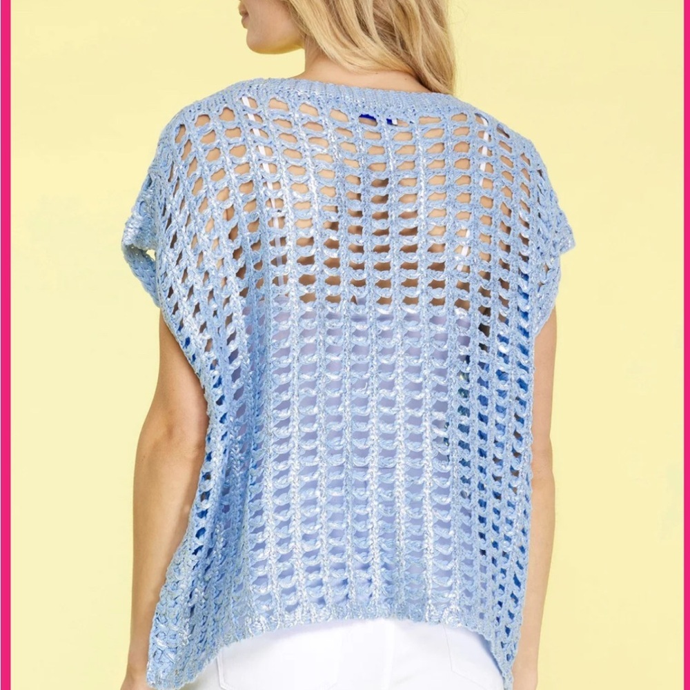 MOD Crochet Knit Metallic Sweater in Light Blue - Picture 9 of 10